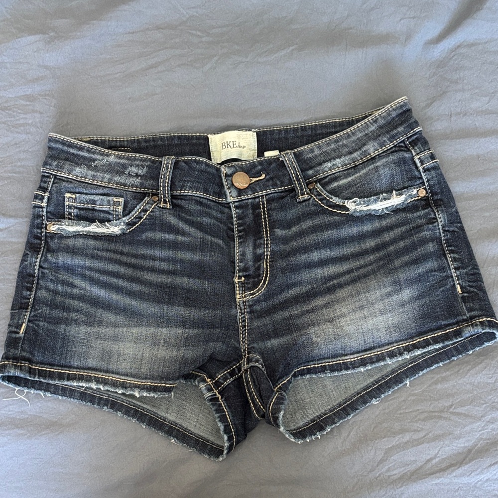 BKE Dark Blue Distressed Denim Shorties